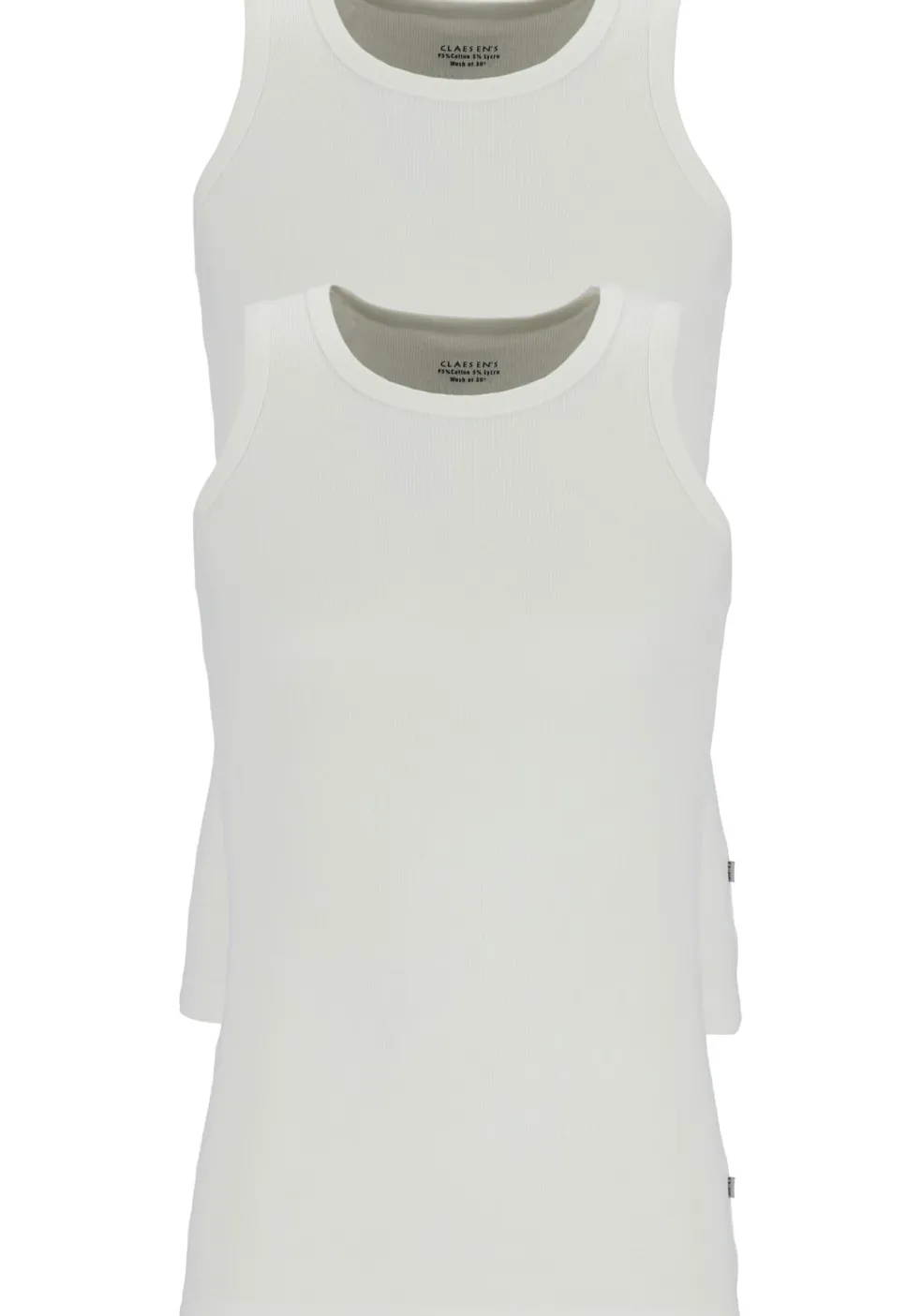 Claesen's Basics singlets (2-pack), heren rib ondershirts, wit