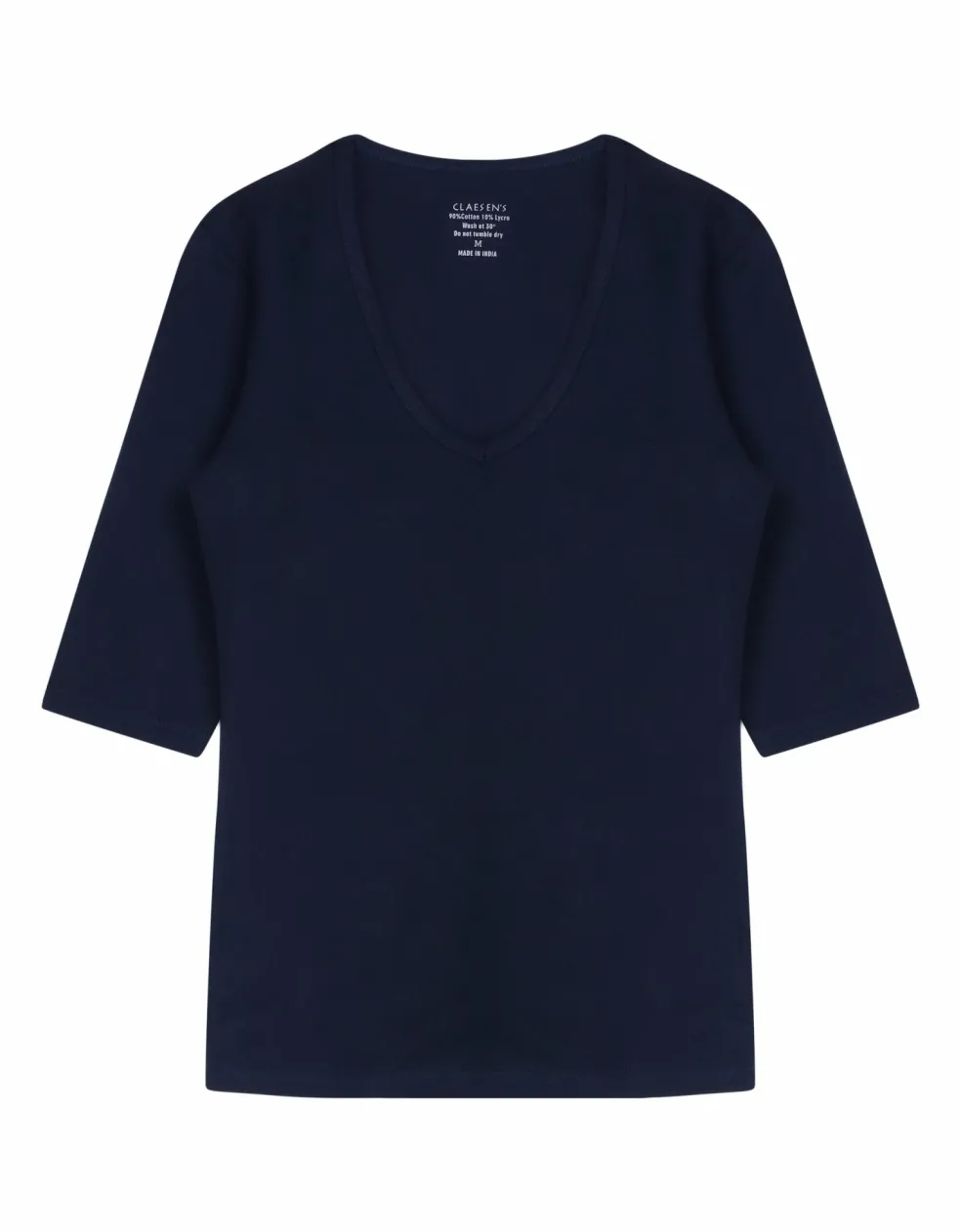 Claesen's dames Basics T-shirt (1-pack), 3/4 mouw V-hals T-shirt, blauw