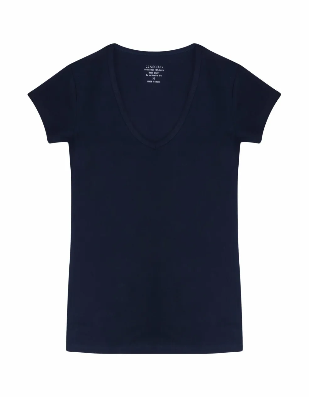 Claesen's dames Basics T-shirt (1-pack), V-hals T-shirt korte mouw, blauw