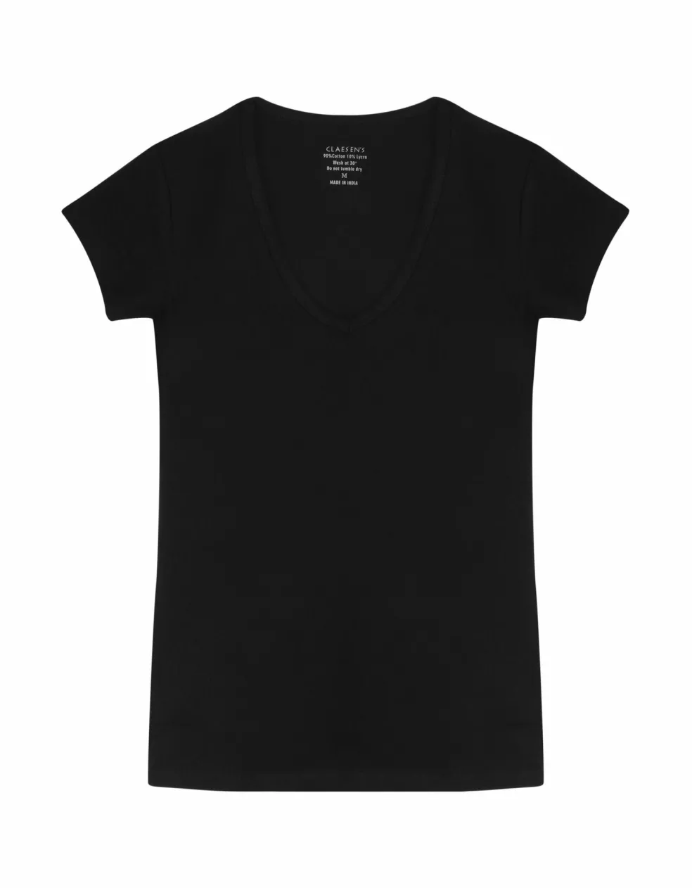 Claesen's dames Basics T-shirt (1-pack), V-hals T-shirt korte mouw, zwart