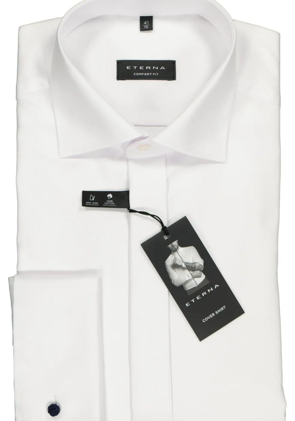 ETERNA comfort fit overhemd, dubbele manchet, niet doorschijnend twill heren overhemd, wit
