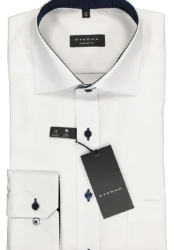 ETERNA comfort fit overhemd, fijn Oxford heren overhemd, wit (blauw gestipt contrast)