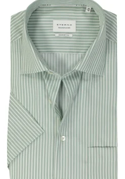 ETERNA comfort fit overhemd korte mouw, twill, lichtgroen met wit gestreept