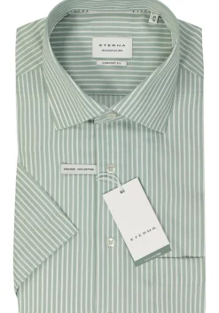 ETERNA comfort fit overhemd korte mouw, twill, lichtgroen met wit gestreept