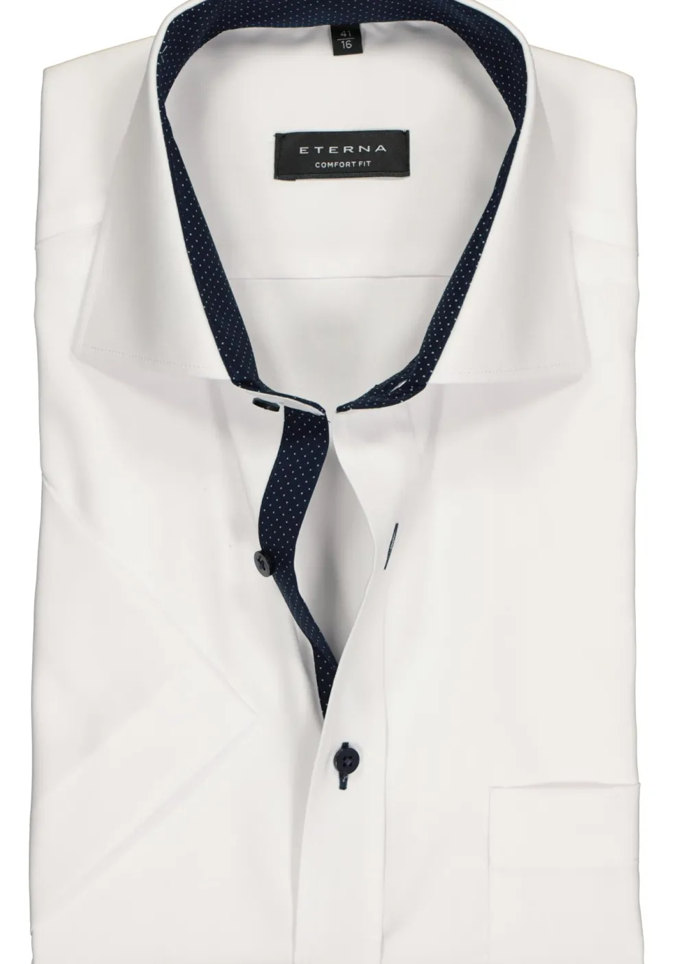 ETERNA comfort fit overhemd, korte mouw, fijn Oxford heren overhemd, wit (blauw gestipt contrast)