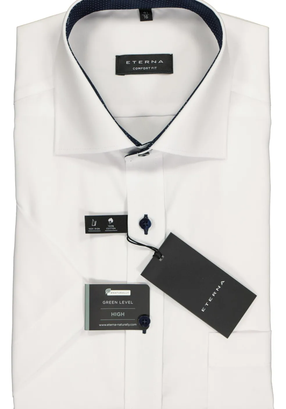 ETERNA comfort fit overhemd, korte mouw, fijn Oxford heren overhemd, wit (blauw gestipt contrast)