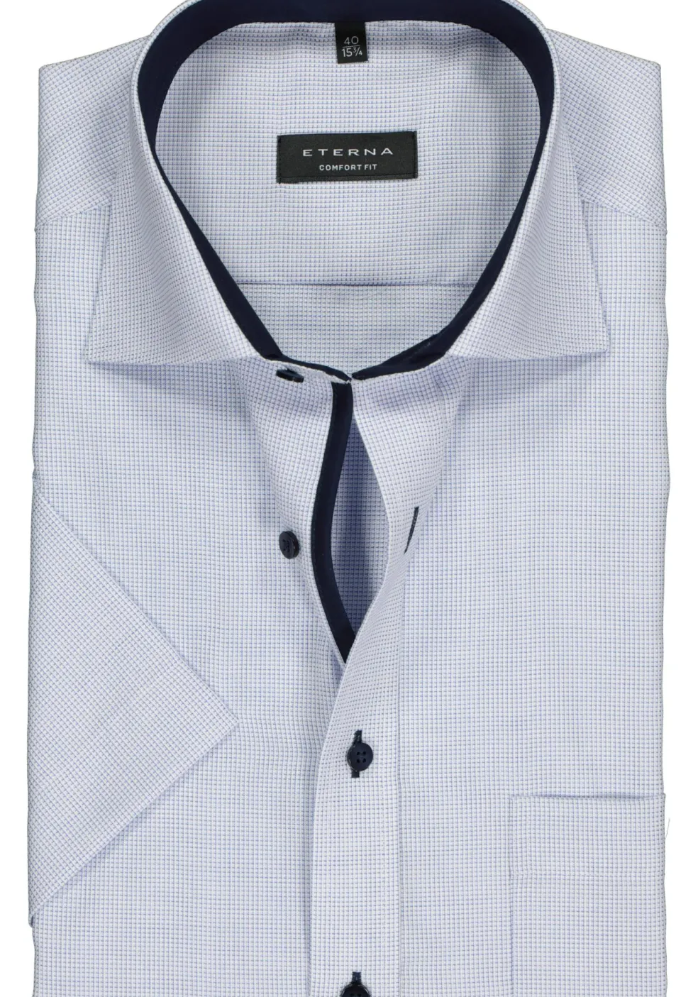 ETERNA comfort fit overhemd, korte mouw, structuur heren overhemd, lichtblauw met wit (donkerblauw contrast)