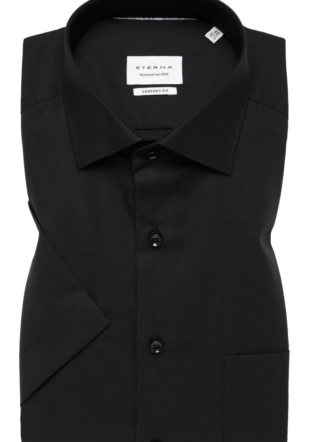 ETERNA comfort fit overhemd korte mouw, popeline, zwart