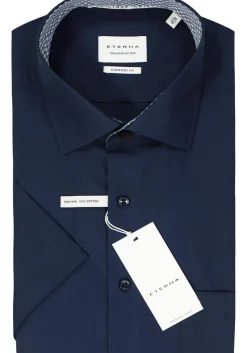 ETERNA comfort fit overhemd korte mouw, popeline, donkerblauw
