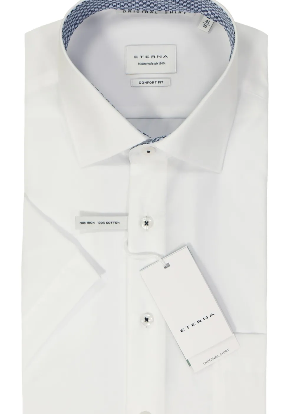 ETERNA comfort fit overhemd korte mouw, popeline, wit