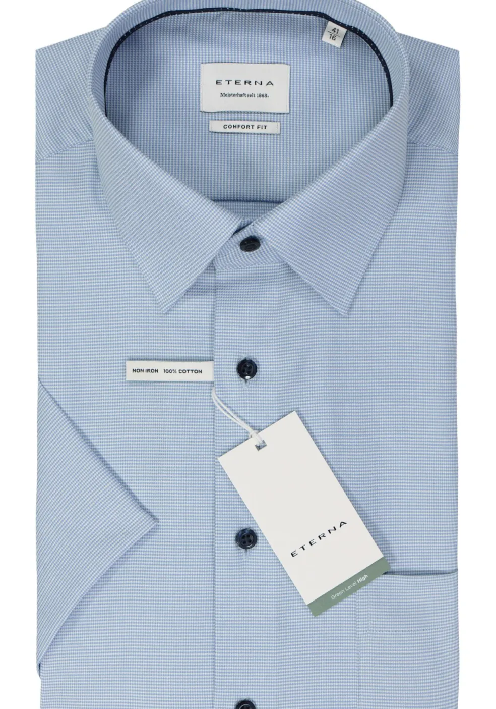 ETERNA comfort fit overhemd korte mouw, twill, lichtblauw