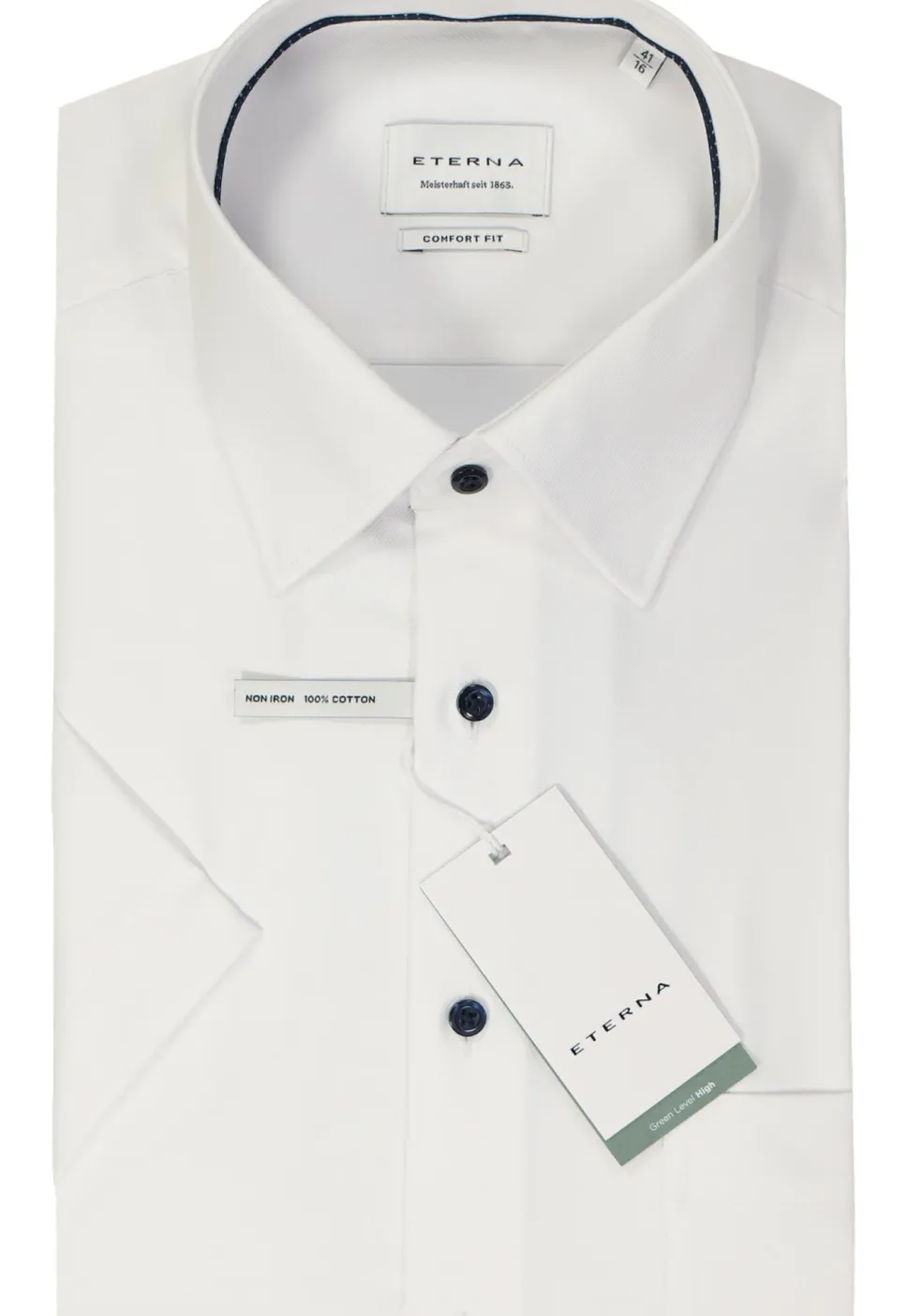 ETERNA comfort fit overhemd korte mouw, twill, wit