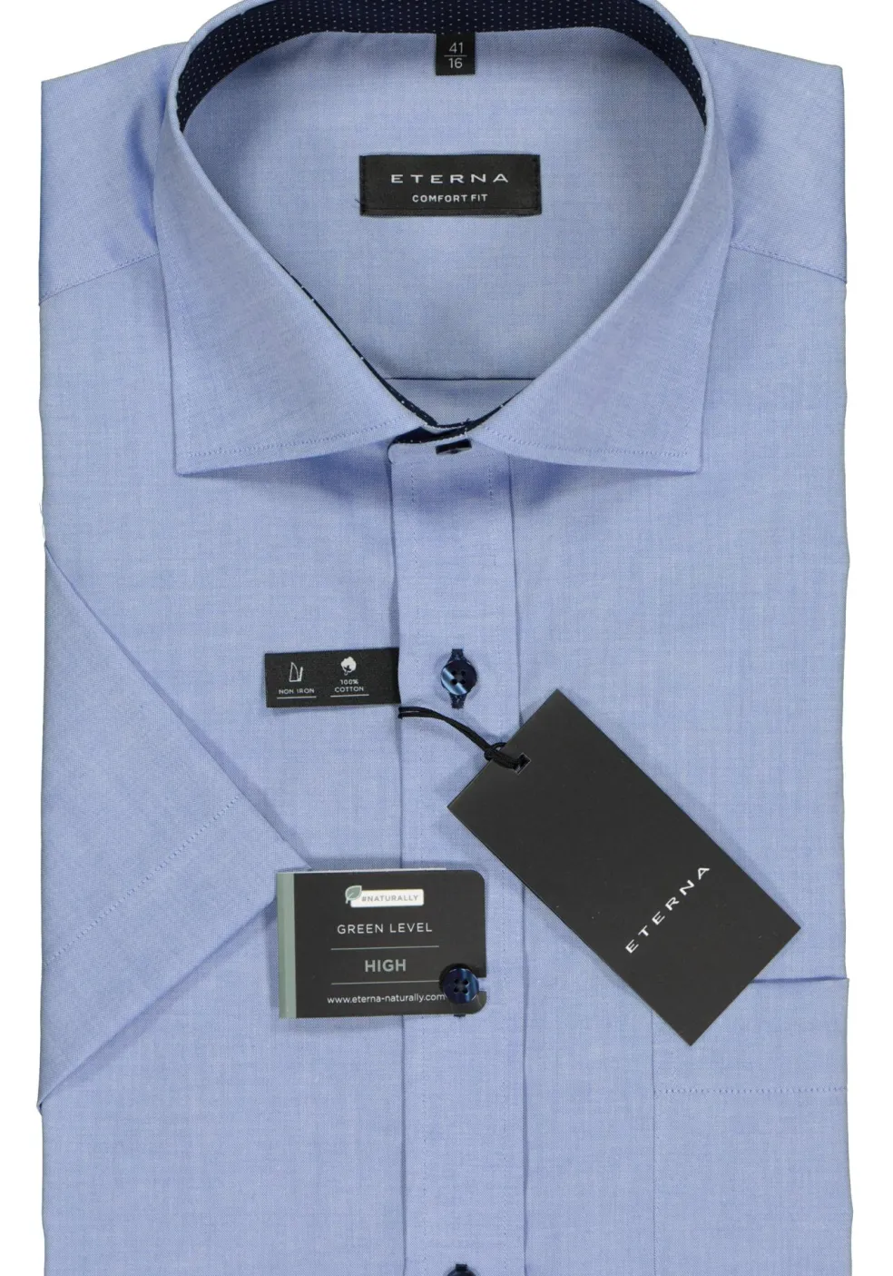 ETERNA comfort fit overhemd, korte mouw, fijn Oxford heren overhemd, lichtblauw (blauw gestipt contrast)