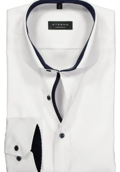 ETERNA comfort fit overhemd, niet doorschijnend twill heren overhemd, wit (blauw contrast)