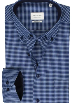ETERNA comfort fit overhemd, popeline, blauw geruit (contrast)