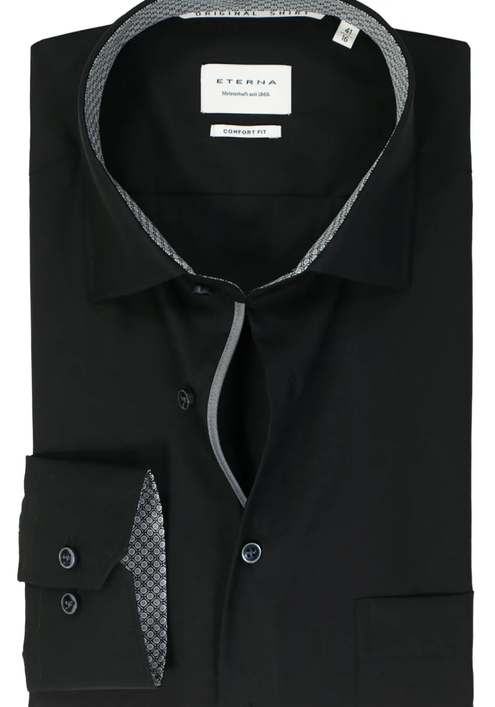 ETERNA comfort fit overhemd, popeline, zwart