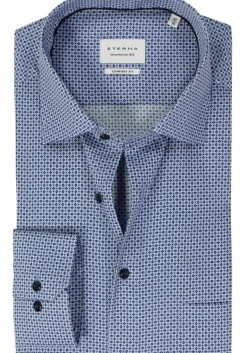 ETERNA comfort fit overhemd, popeline, blauw met wit dessin