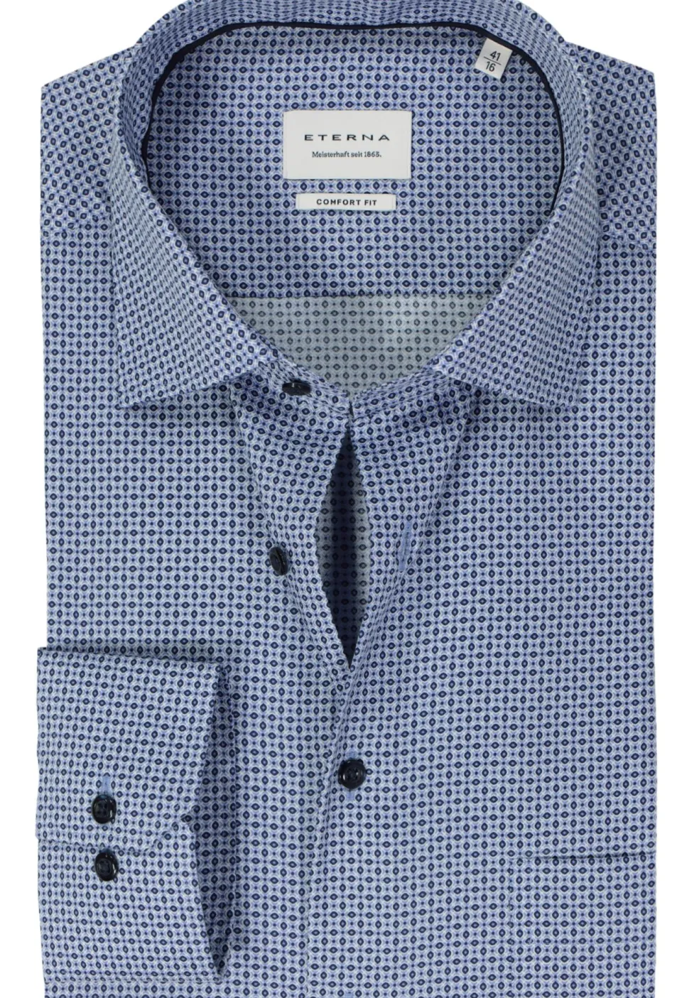 ETERNA comfort fit overhemd, popeline, blauw met wit dessin