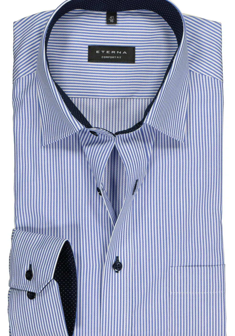 ETERNA comfort fit overhemd, twill heren overhemd, blauw met wit gestreept (blauw contrast)