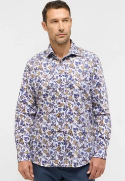 ETERNA comfort fit overhemd, twill, geel dessin