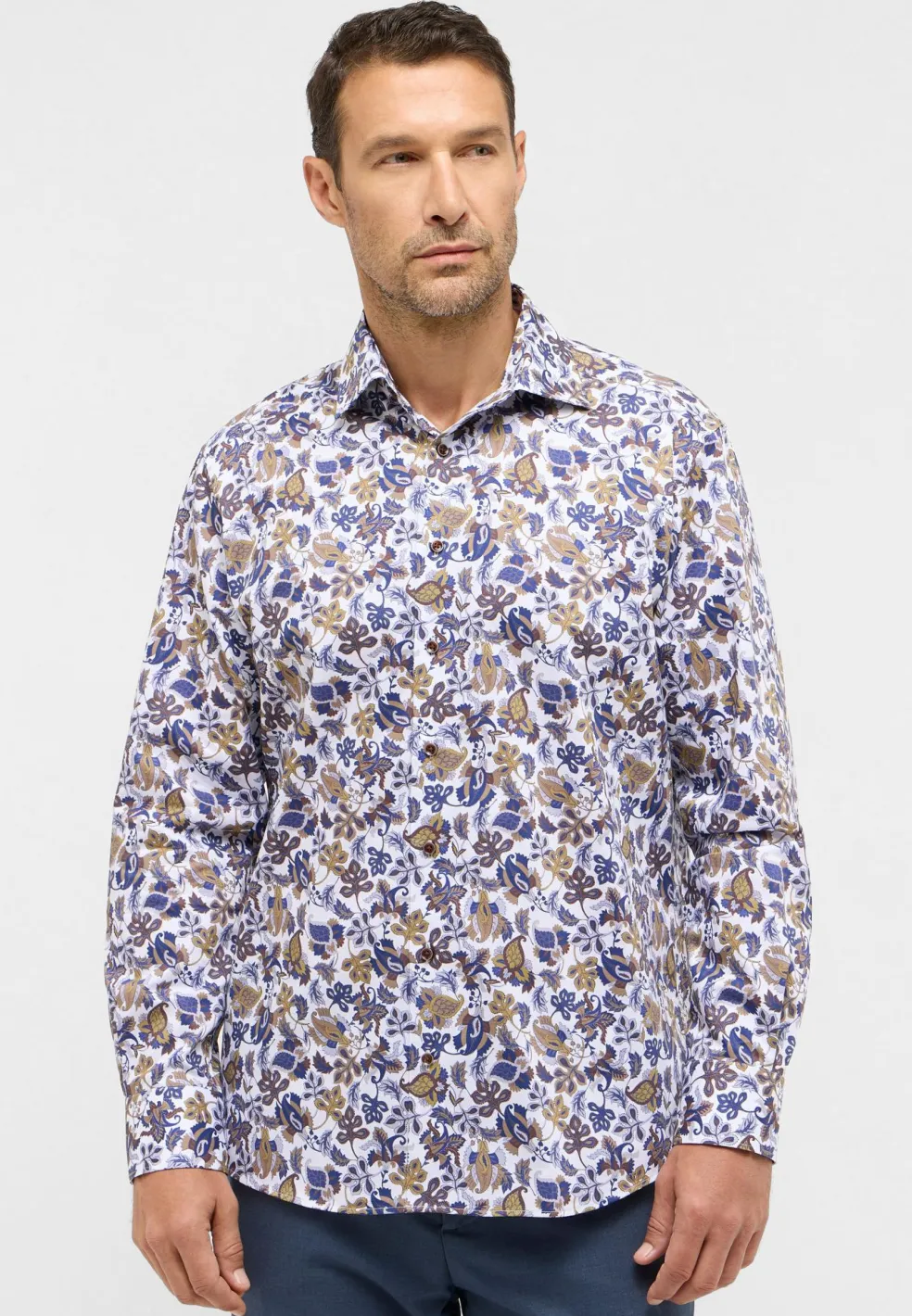 ETERNA comfort fit overhemd, twill, geel dessin