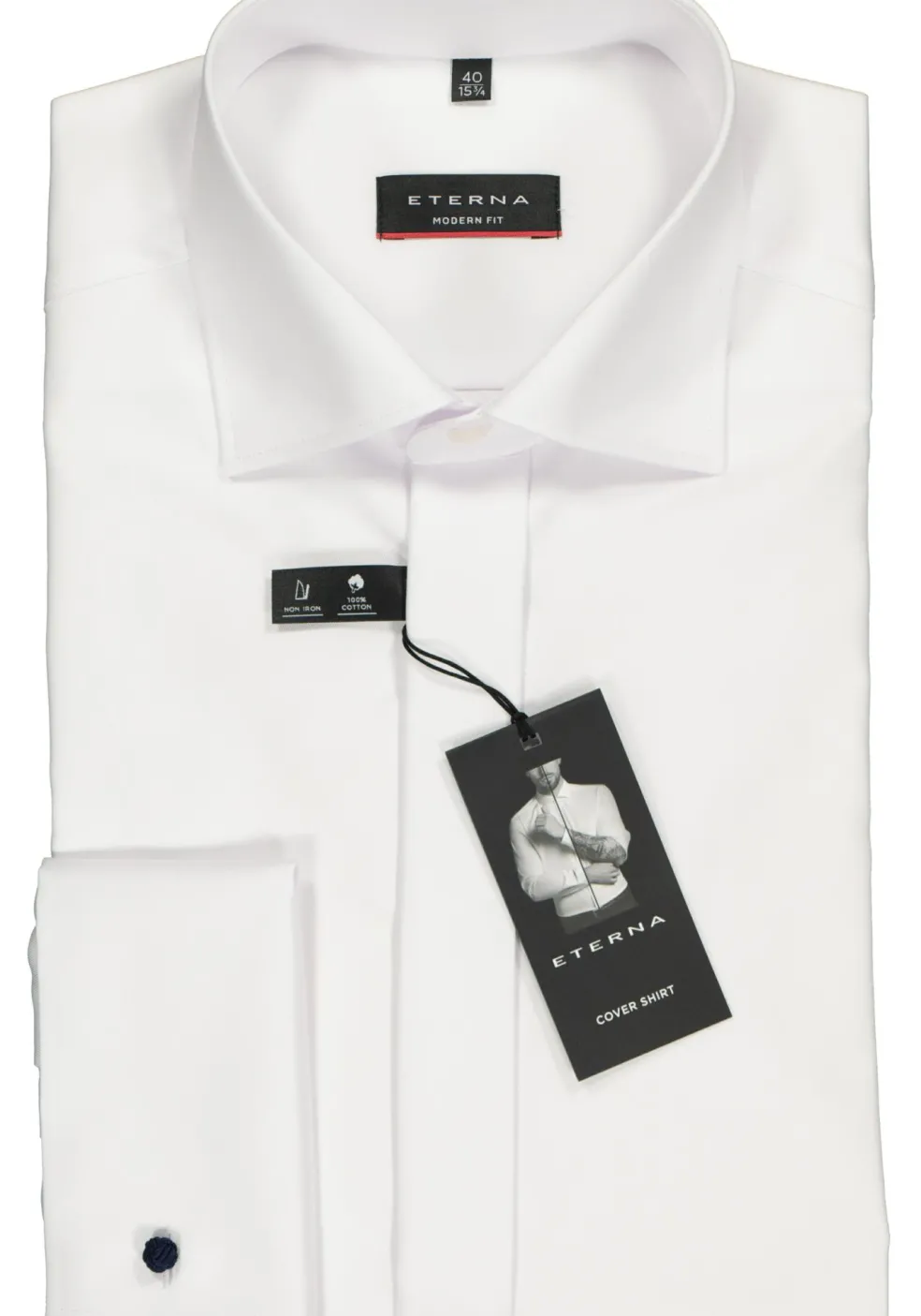 ETERNA modern fit overhemd, dubbele manchet, niet doorschijnend twill heren overhemd, wit