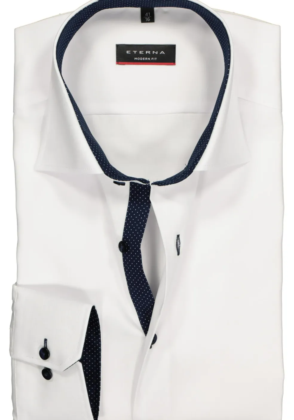 ETERNA modern fit overhemd, fijn Oxford heren overhemd, wit (blauw gestipt contrast)