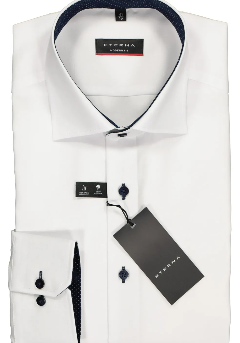 ETERNA modern fit overhemd, fijn Oxford heren overhemd, wit (blauw gestipt contrast)