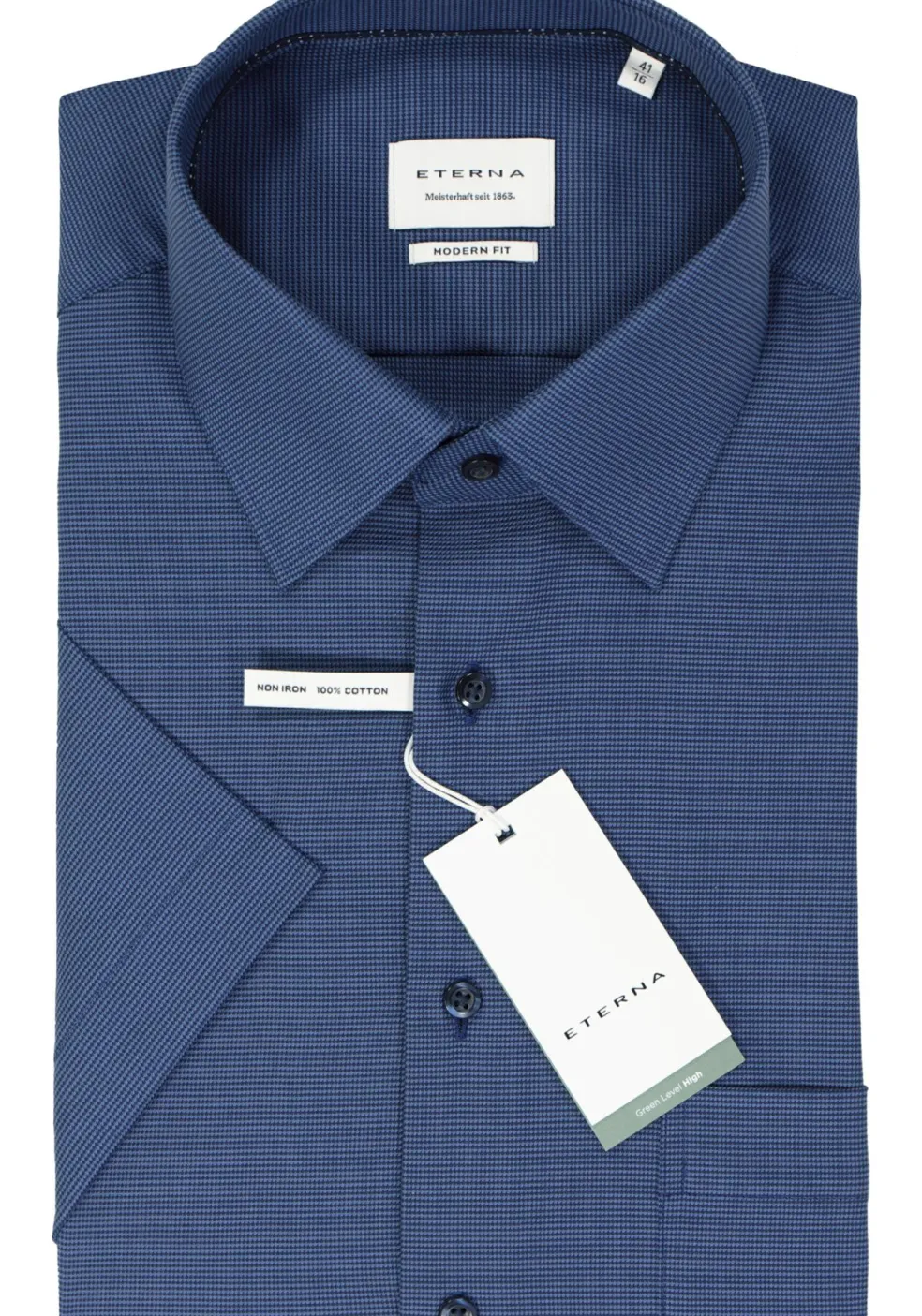 ETERNA modern fit overhemd korte mouw, twill, donkerblauw