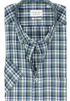 ETERNA modern fit overhemd korte mouw, twill, groen geruit