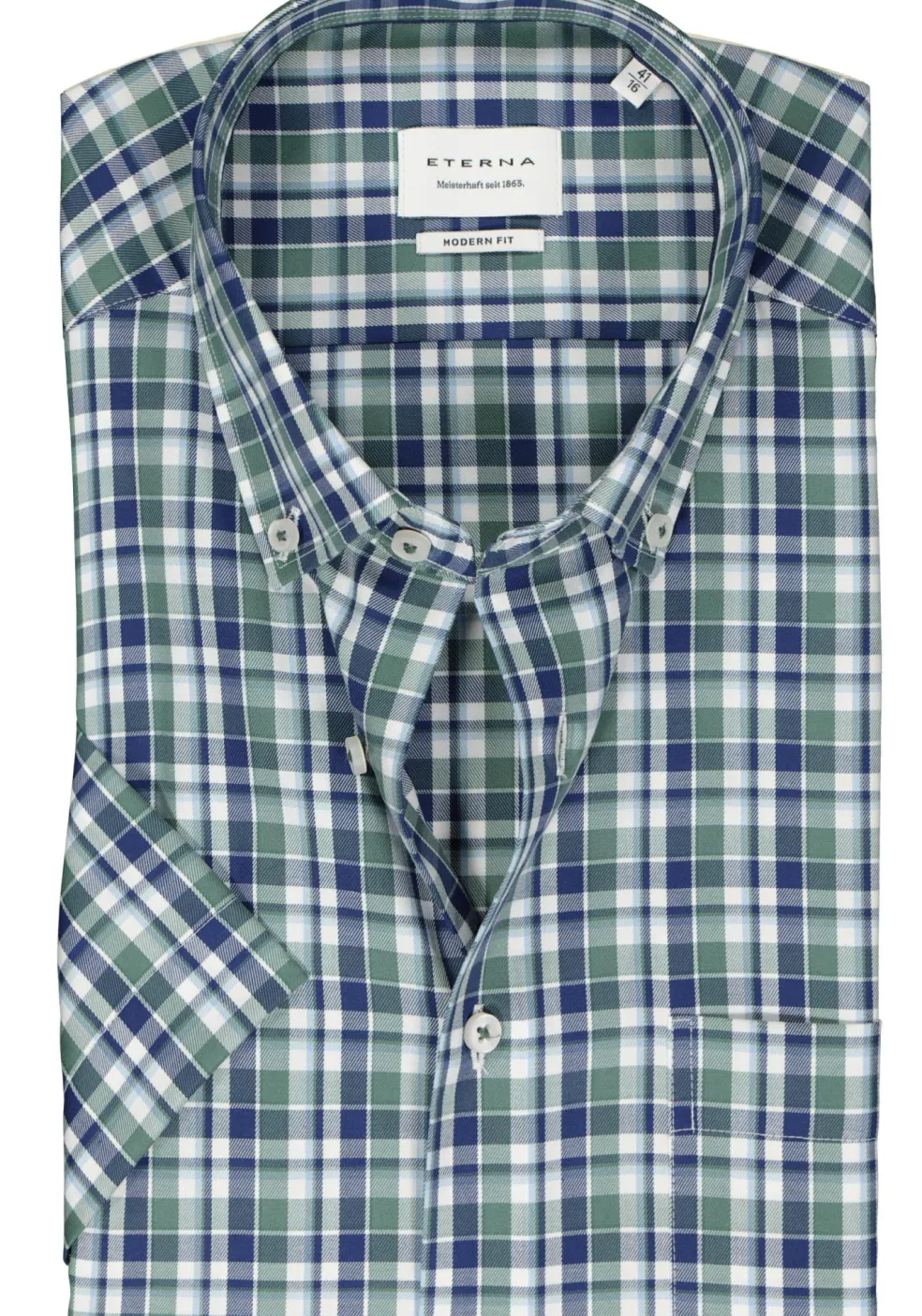 ETERNA modern fit overhemd korte mouw, twill, groen geruit
