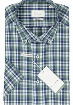ETERNA modern fit overhemd korte mouw, twill, groen geruit