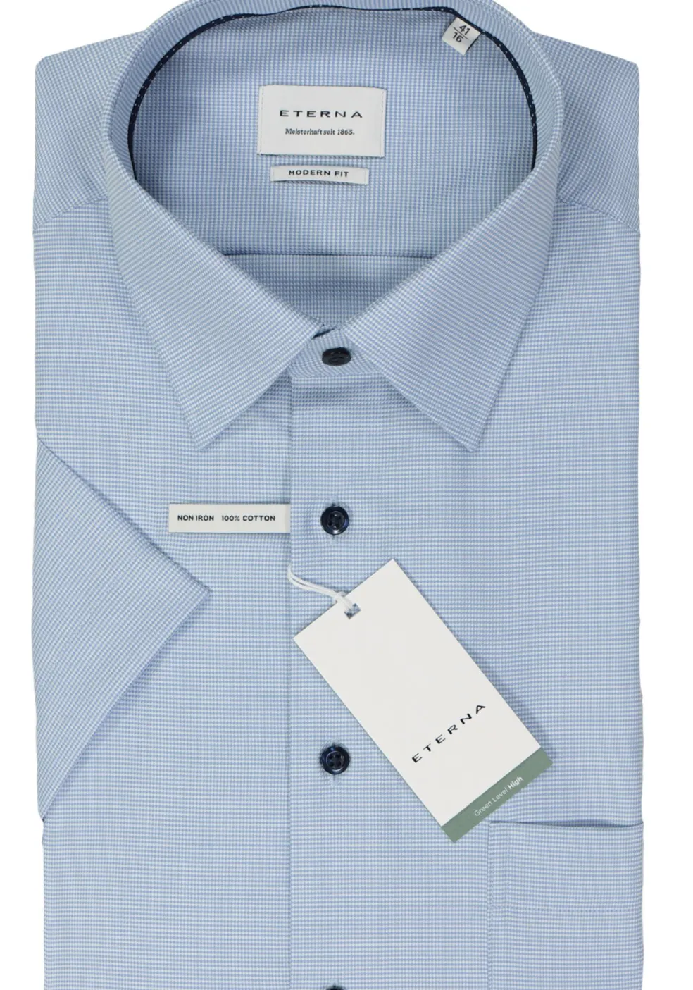 ETERNA modern fit overhemd korte mouw, twill, lichtblauw