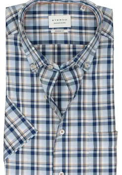 ETERNA modern fit overhemd korte mouw, twill, turquoise geruit