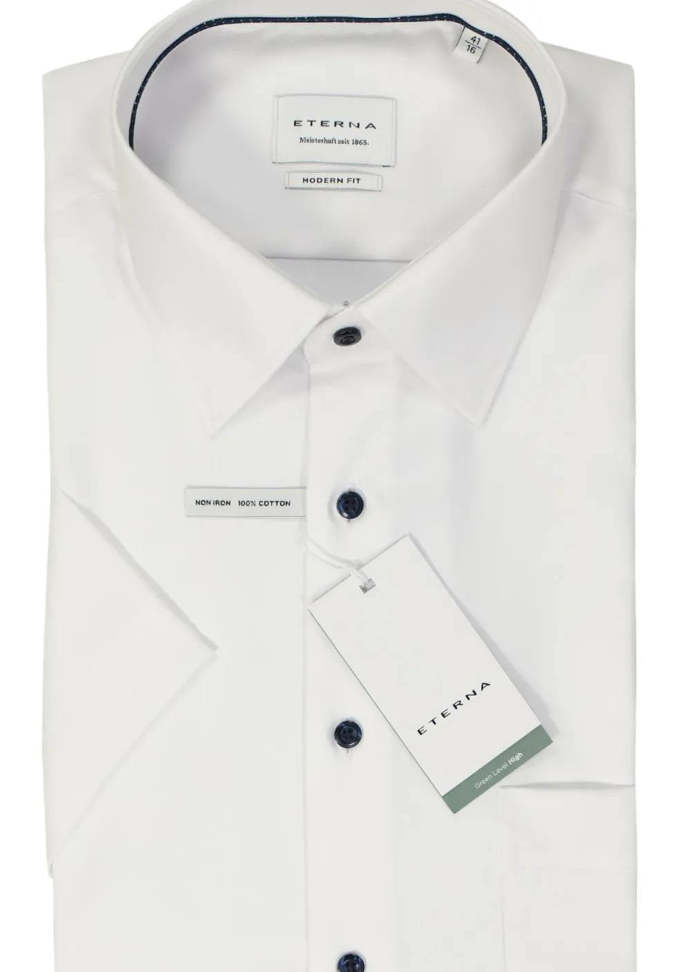 ETERNA modern fit overhemd korte mouw, twill, wit