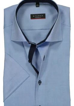 ETERNA modern fit overhemd, korte mouw, heren overhemd fijn Oxford, blauw (gestipt contrast)