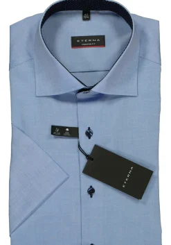 ETERNA modern fit overhemd, korte mouw, heren overhemd fijn Oxford, blauw (gestipt contrast)