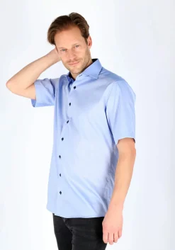 ETERNA modern fit overhemd, korte mouw, heren overhemd fijn Oxford, blauw (gestipt contrast)