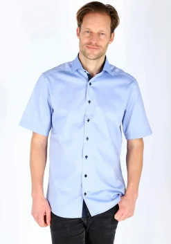 ETERNA modern fit overhemd, korte mouw, heren overhemd fijn Oxford, blauw (gestipt contrast)