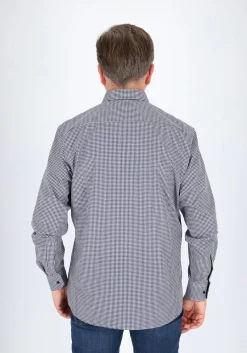 ETERNA modern fit overhemd mouwlengte 7, popeline, middenblauw met wit geruit (contrast)