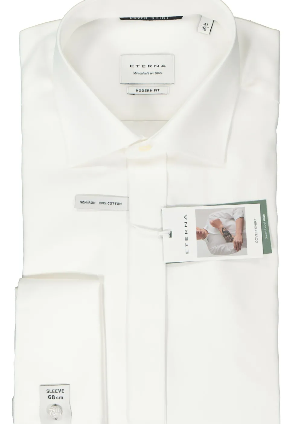 ETERNA modern fit overhemd mouwlengte 7, twill met dubbele manchet, ecru
