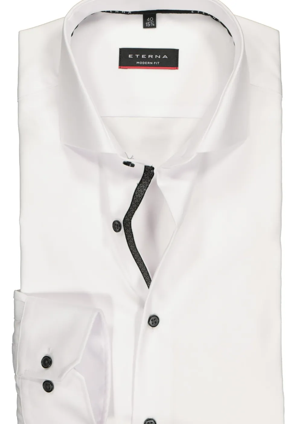 ETERNA modern fit overhemd, niet doorschijnend twill heren overhemd, wit (zwart contrast)