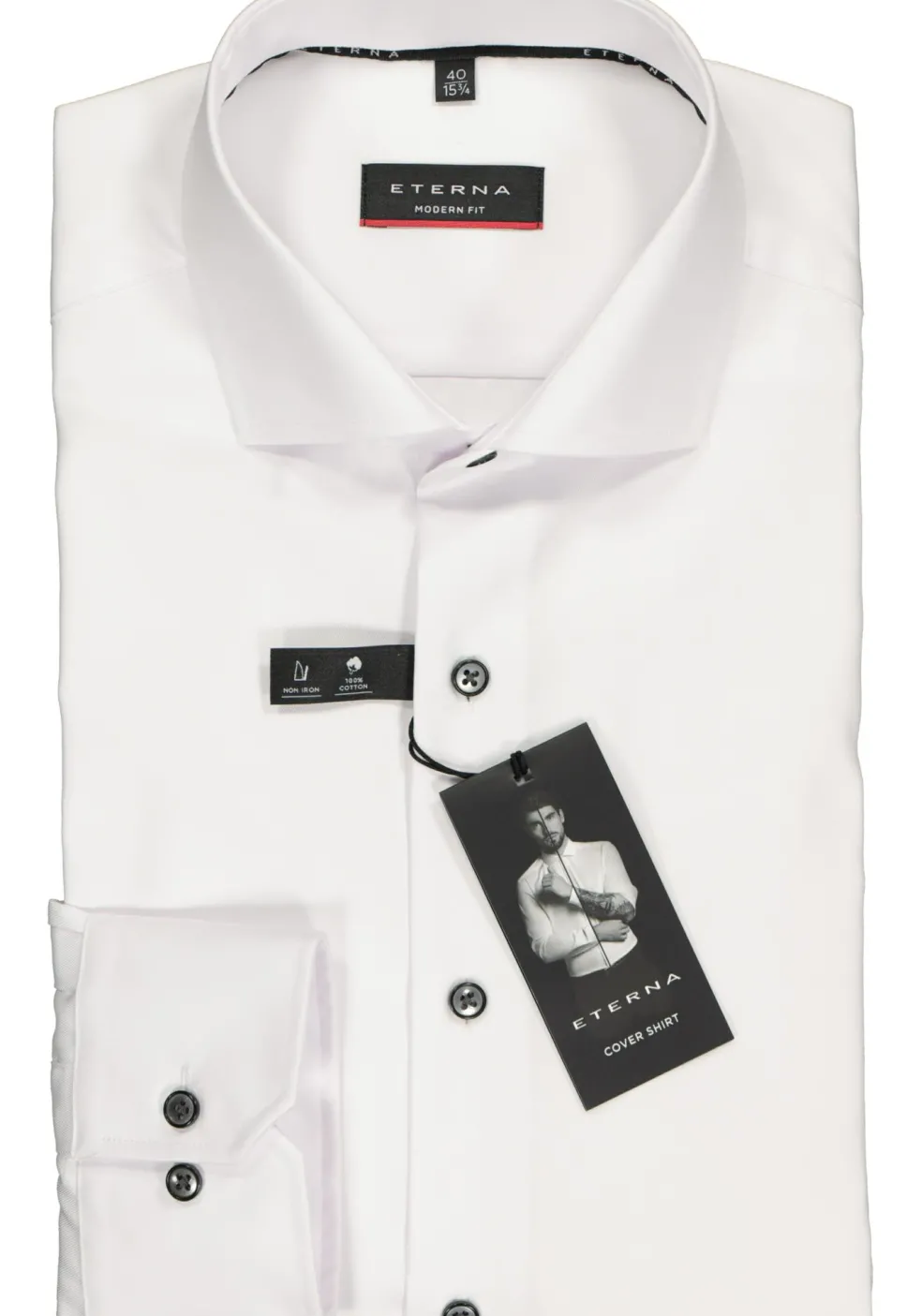 ETERNA modern fit overhemd, niet doorschijnend twill heren overhemd, wit (zwart contrast)