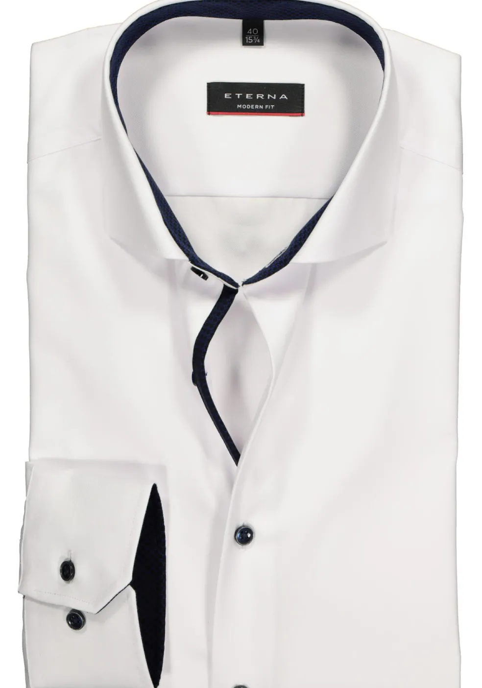 ETERNA modern fit overhemd, niet doorschijnend twill heren overhemd, wit (donkerblauw contrast)