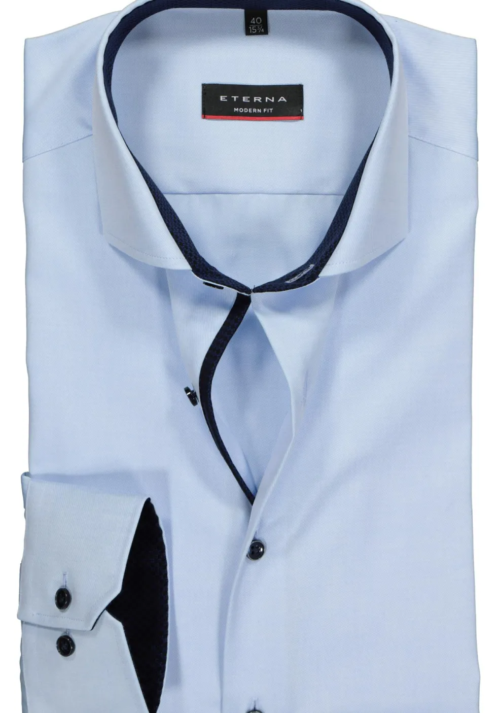 ETERNA modern fit overhemd, niet doorschijnend twill heren overhemd, lichtblauw (donkerblauw contrast)