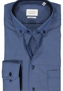 ETERNA modern fit overhemd, popeline, blauw geruit (contrast)