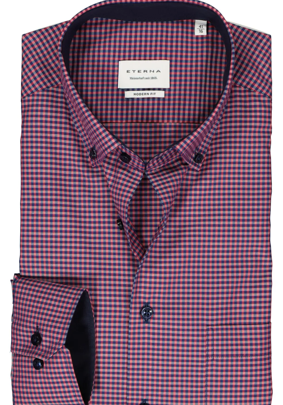 ETERNA modern fit overhemd, popeline, roze geruit (contrast)