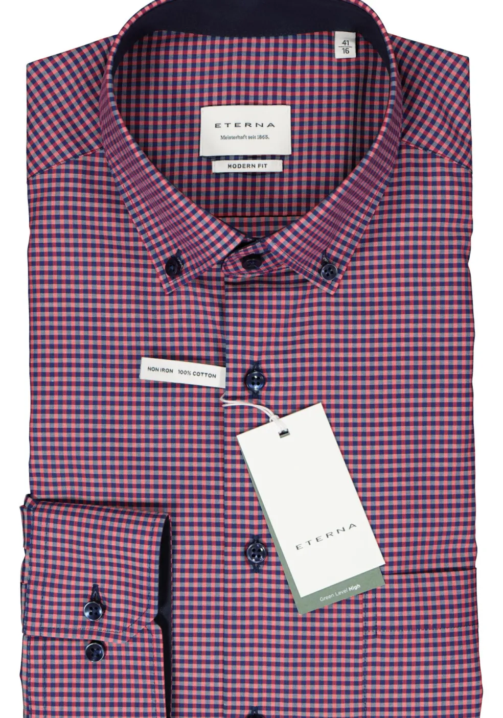 ETERNA modern fit overhemd, popeline, roze geruit (contrast)