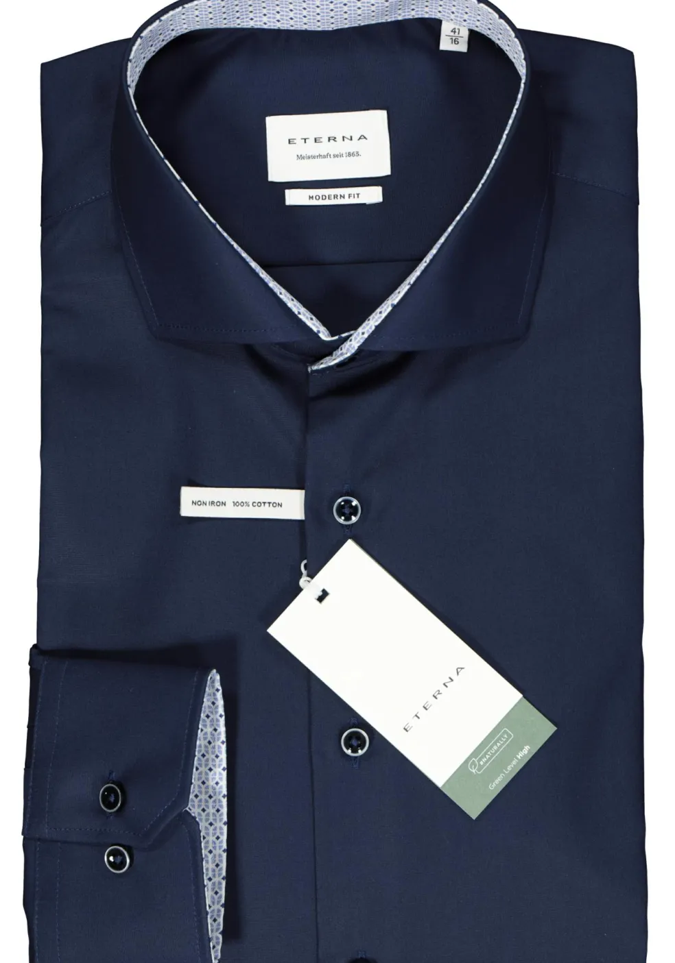 ETERNA modern fit overhemd, popeline, donkerblauw (contrast)