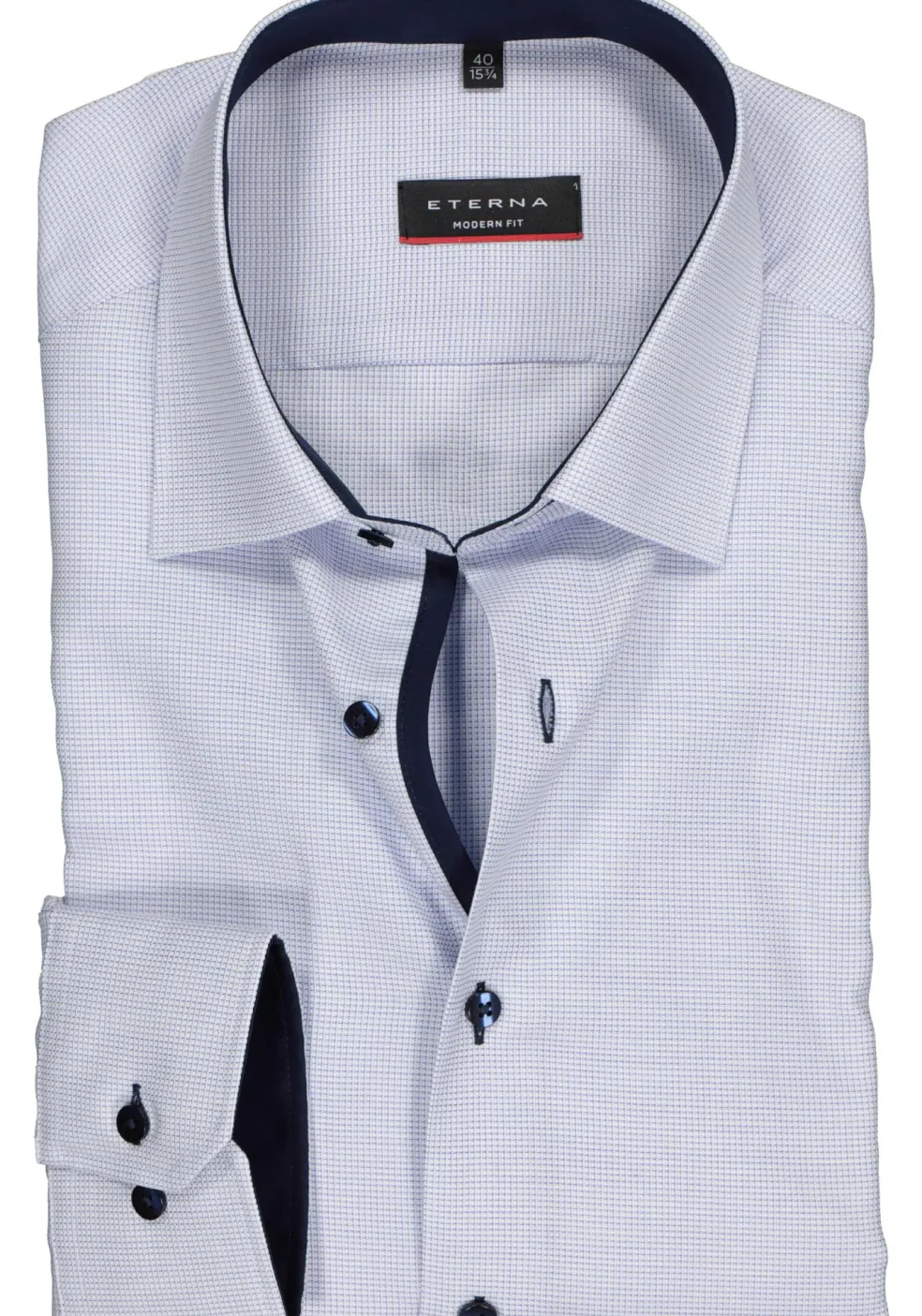 ETERNA modern fit overhemd, structuur heren overhemd, lichtblauw met wit (donkerblauw contrast)
